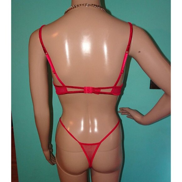 Vintage Vassarette Red Push Up Bra 34 C embroidery fishnet original tags - Picture 5 of 6